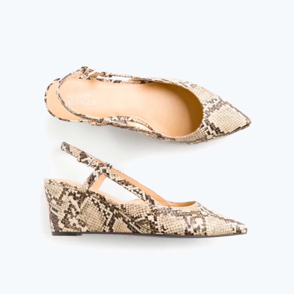 Market & Spruce Sling Back Wedge Grey Animal Print 7.5